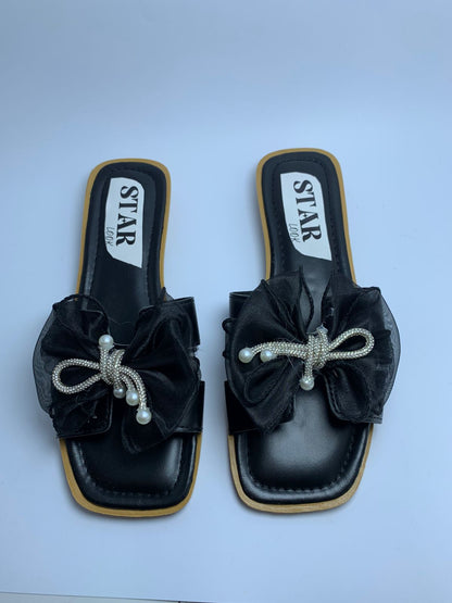 Pearl Bow Luxe Slides