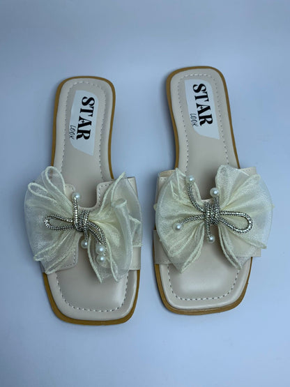 Pearl Bow Luxe Slides