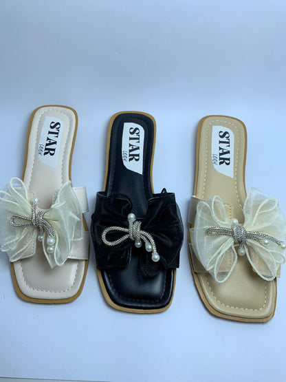 Pearl Bow Luxe Slides